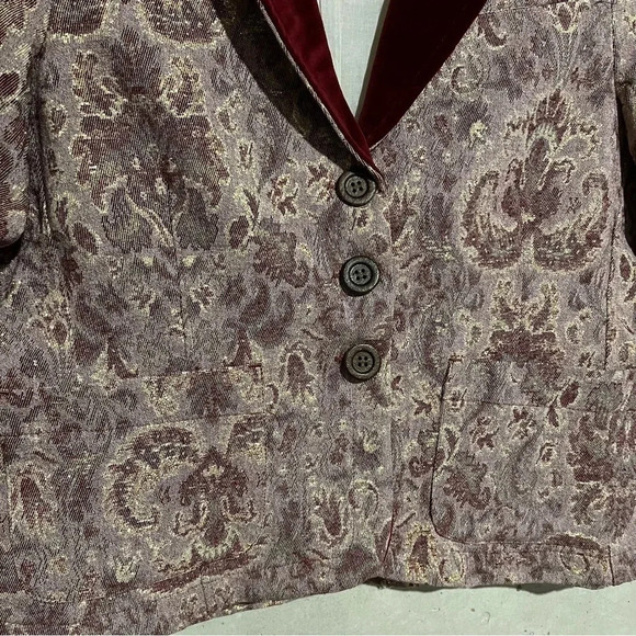 Edun Women's Floral Print Metallic Three Button Blazer 3/4 Sleeves Multicolor M - Picture 2 of 11